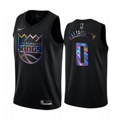 Nike Sacramento Kings #0 Tyrese Haliburton Men's Iridescent Holographic Collection NBA Jersey - Black Men's
